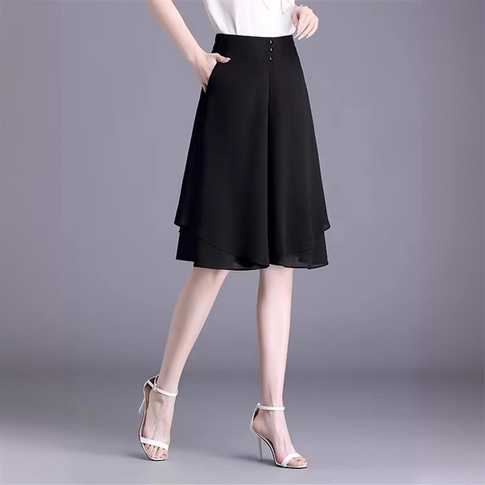 五分短裤女夏季新款薄款宽松显瘦雪纺裤子女垂感高腰阔腿裤裙裤女