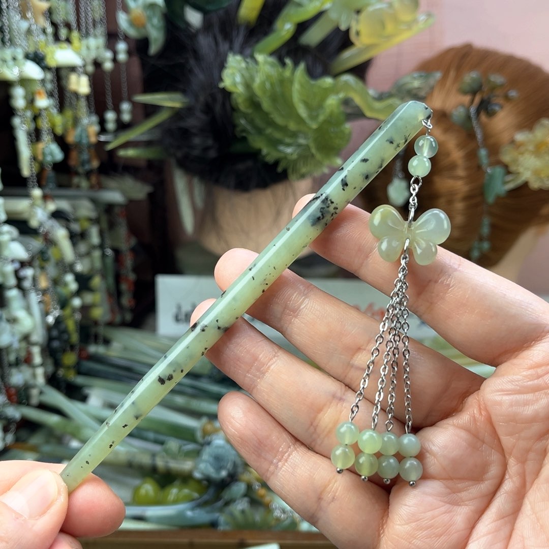 蛇纹石玉发饰未镶嵌默认微瑕岫玉发簪