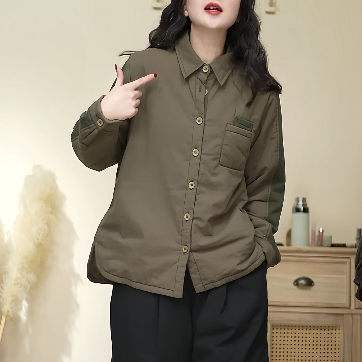 大码时尚复古长袖上衣2025冬季新款气质设计感宽松显瘦加棉衬衫女