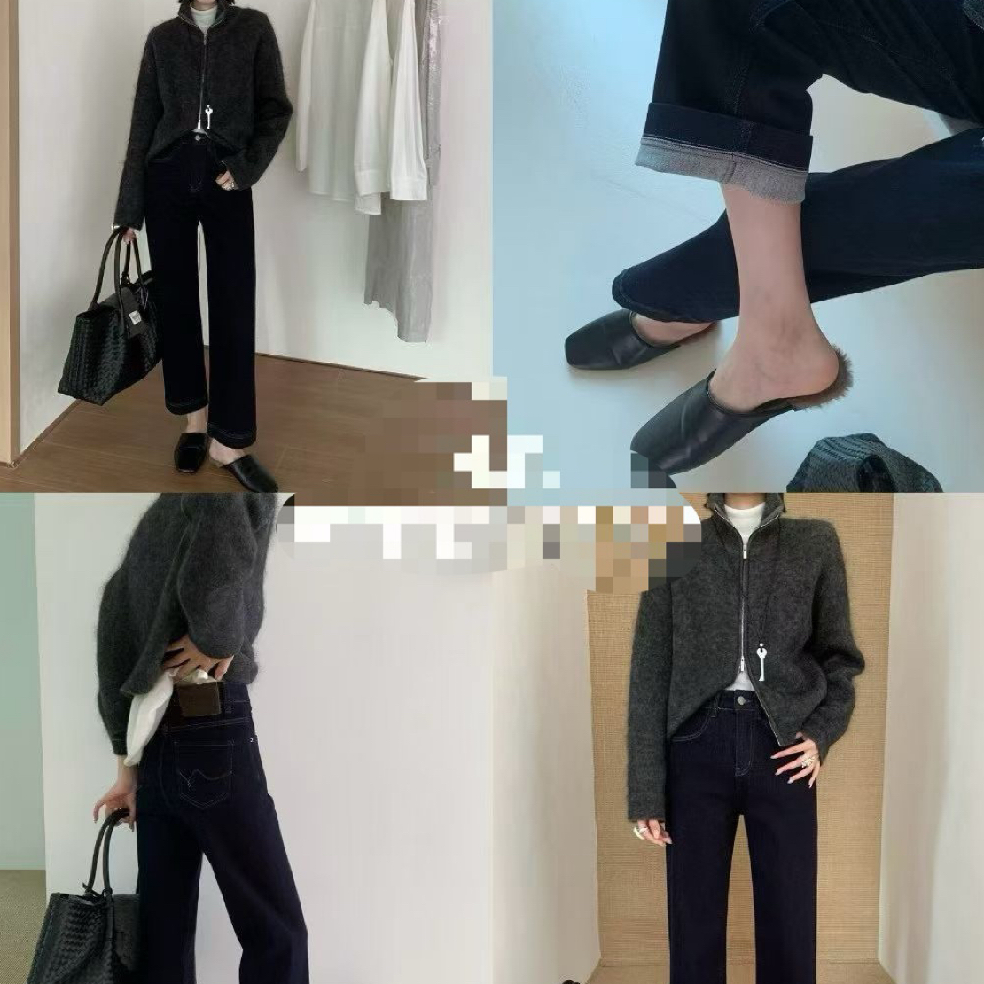 冬季加绒窄边显瘦时髦9分直筒高级感休闲牛仔裤