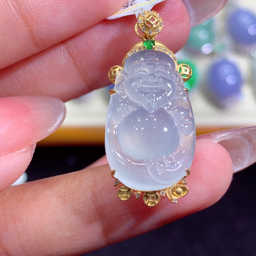 翡翠18K金镶嵌吊坠(不含链)