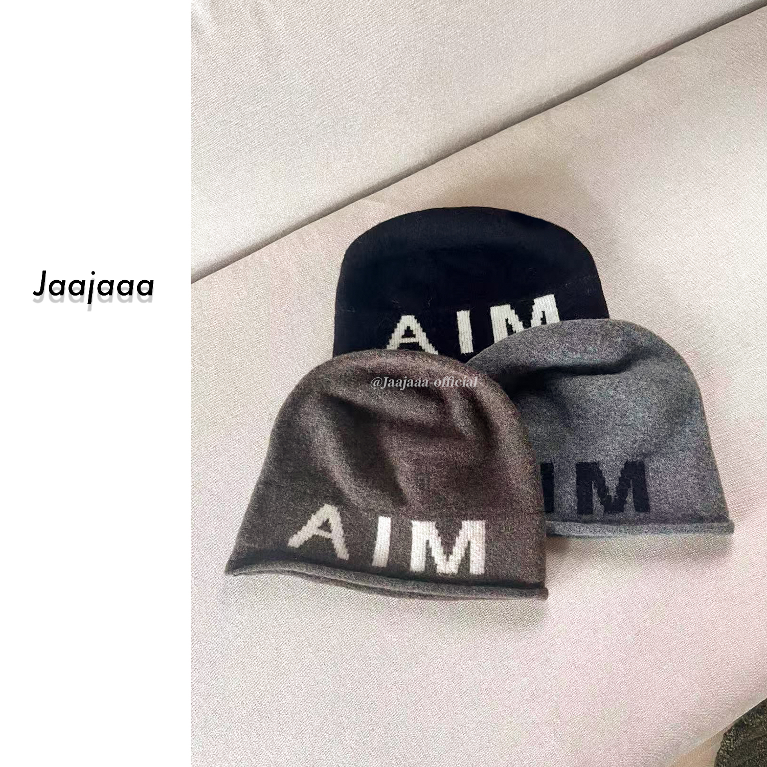 Jaajaaa林隙柔光 韩版时尚个性字母堆堆帽慵懒感显脸小针织帽/FED