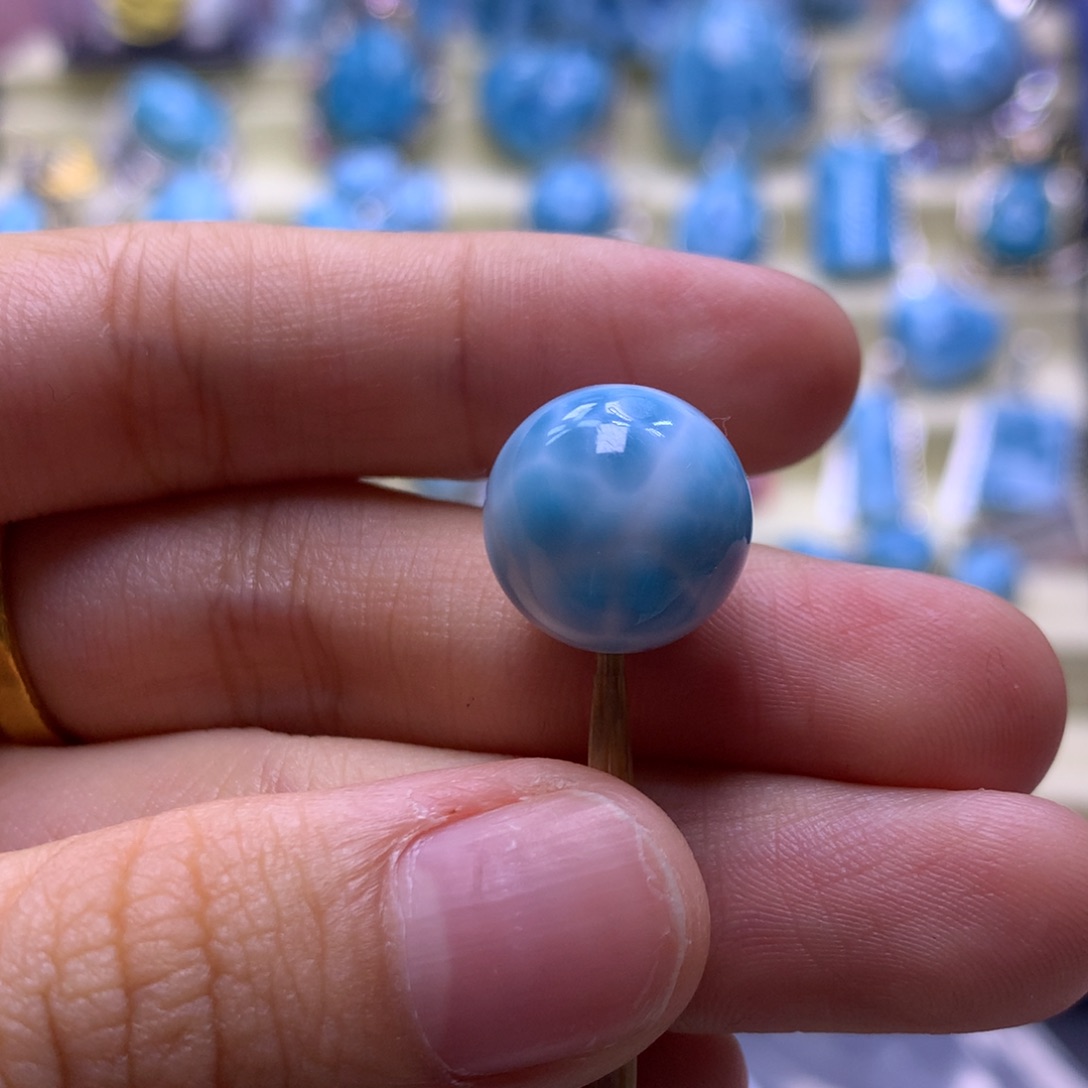 针钠钙石（海纹石）未镶嵌珠宝半成品14m单珠色差略异