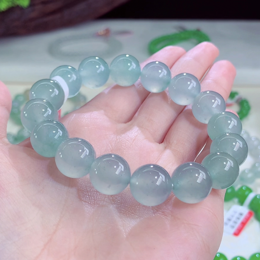 高冰种水蓝杠手串卡13mm 天然缅甸a货翡翠