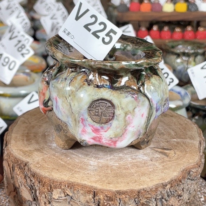 紫砂花盆孤品 不规则油画山石 小钱袋 外口7