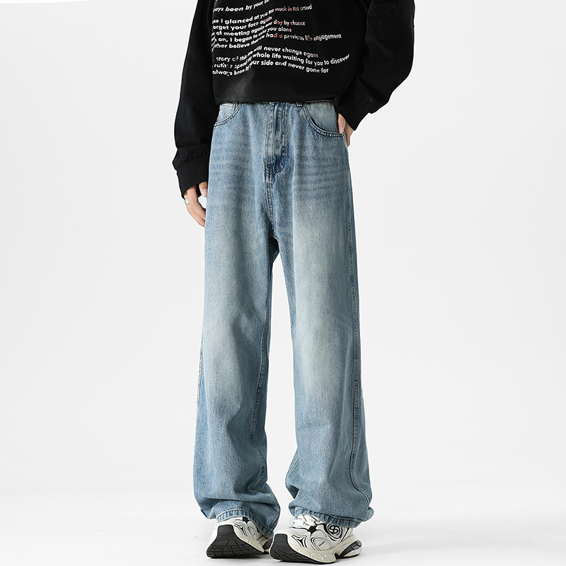 2025美式高街痞帅cleanfit休闲阔腿牛仔裤男女同款宽松潮牌长裤子