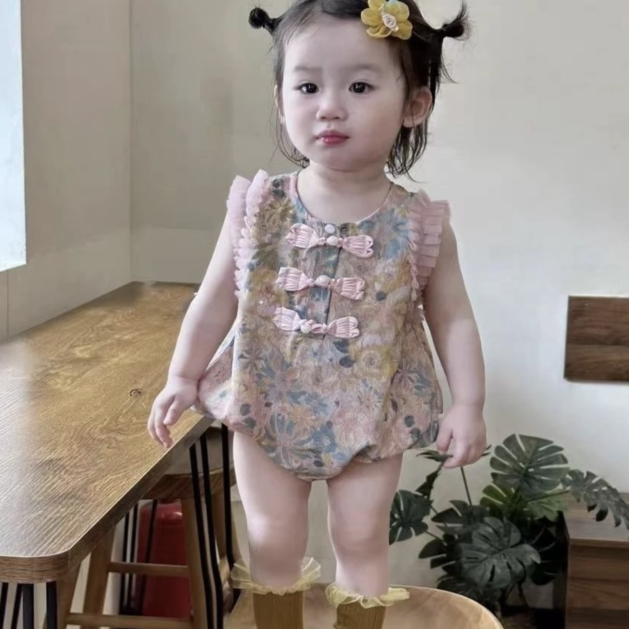 新中式国风紫罗兰女宝宝夏季包屁衣