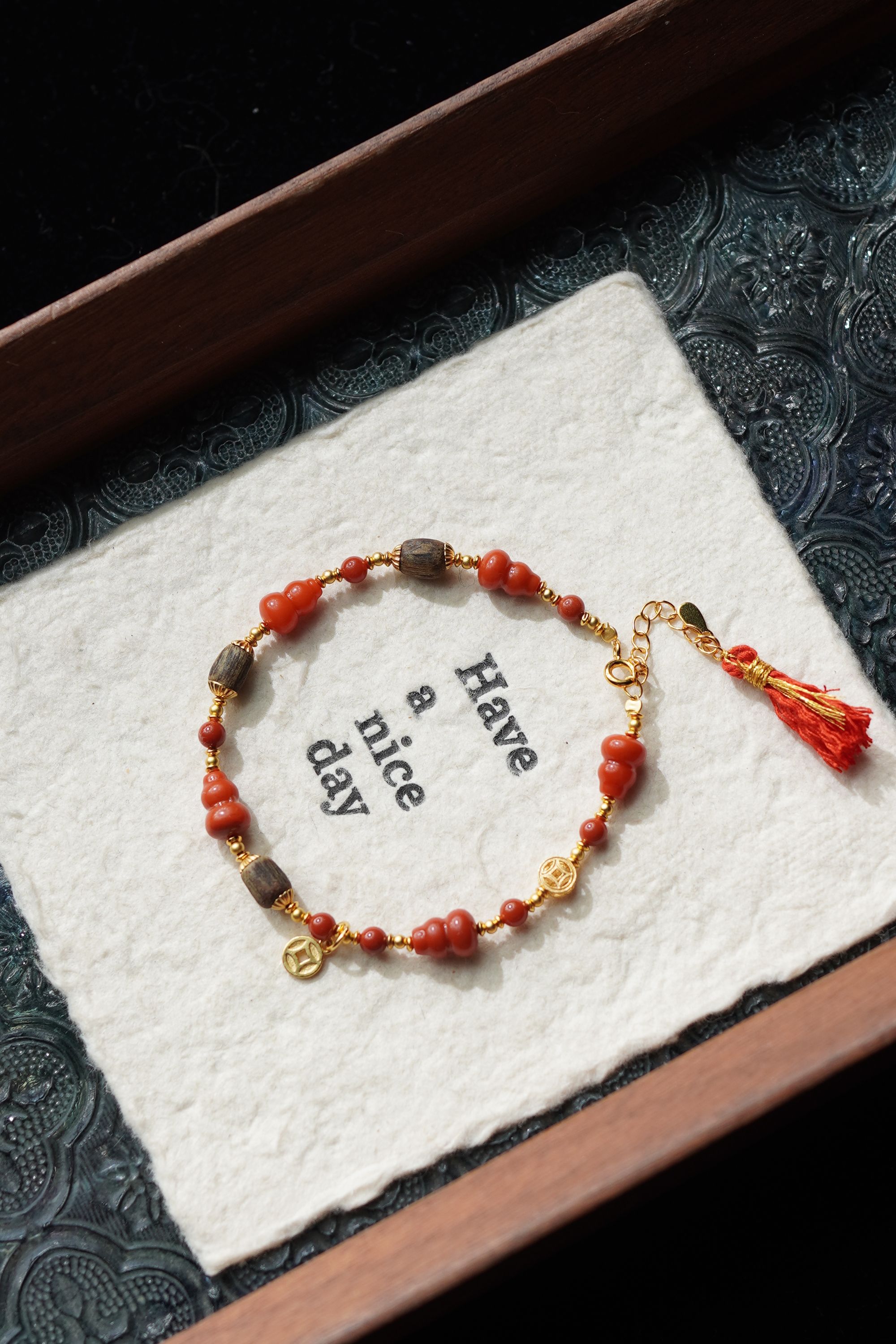 来福 天然保山南红葫芦5*8mm单圈手串