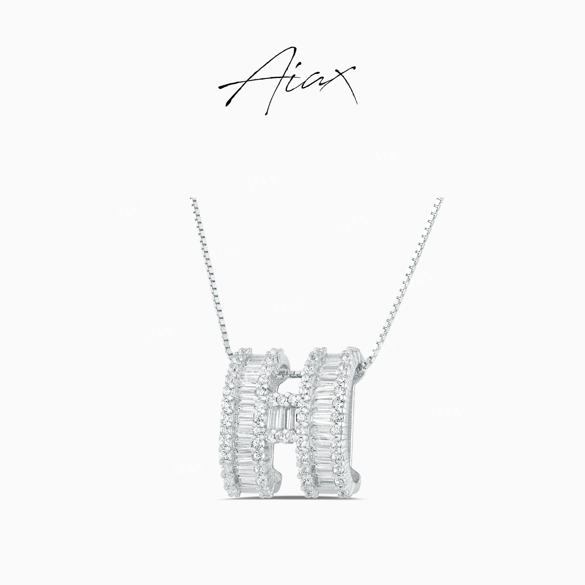 坠链均925银合成锆石 轻奢气质设计H字母吊坠日韩时尚项链TSJ9021