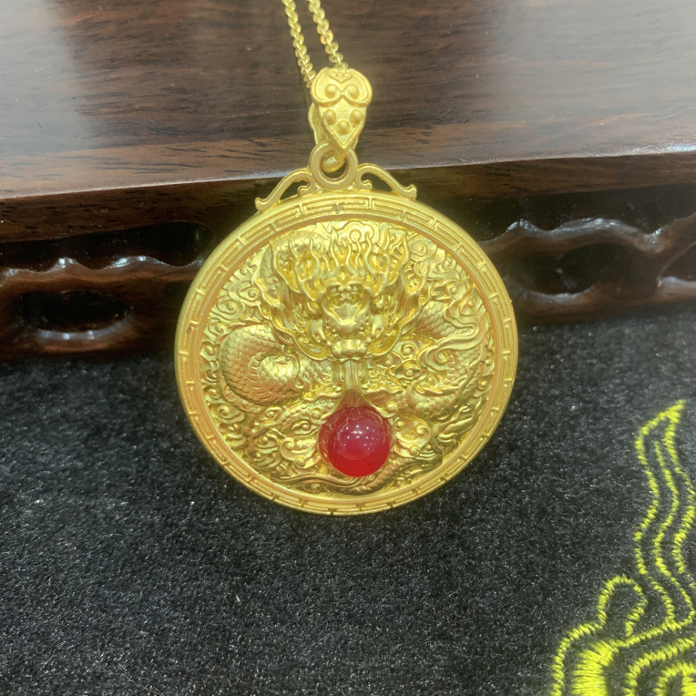 非金属布艺吊坠 天龙龙牌镶嵌吊坠赠链