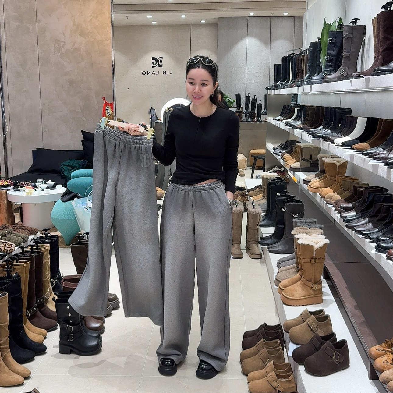 鑫燃KIKI 高腰松紧腰休闲风厚款休闲裤  11593  SM