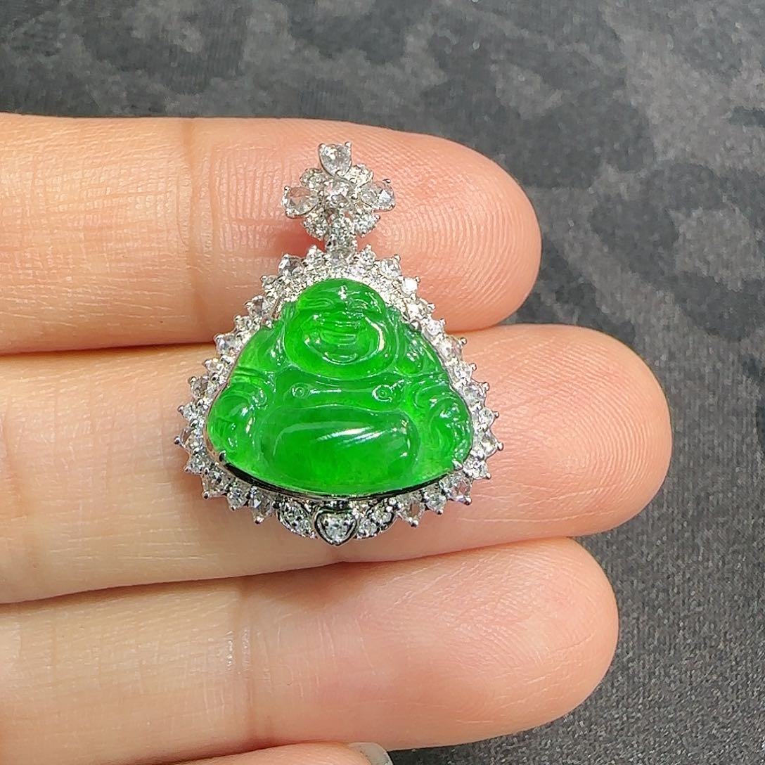 翡翠吊坠(不含链)18K金镶嵌