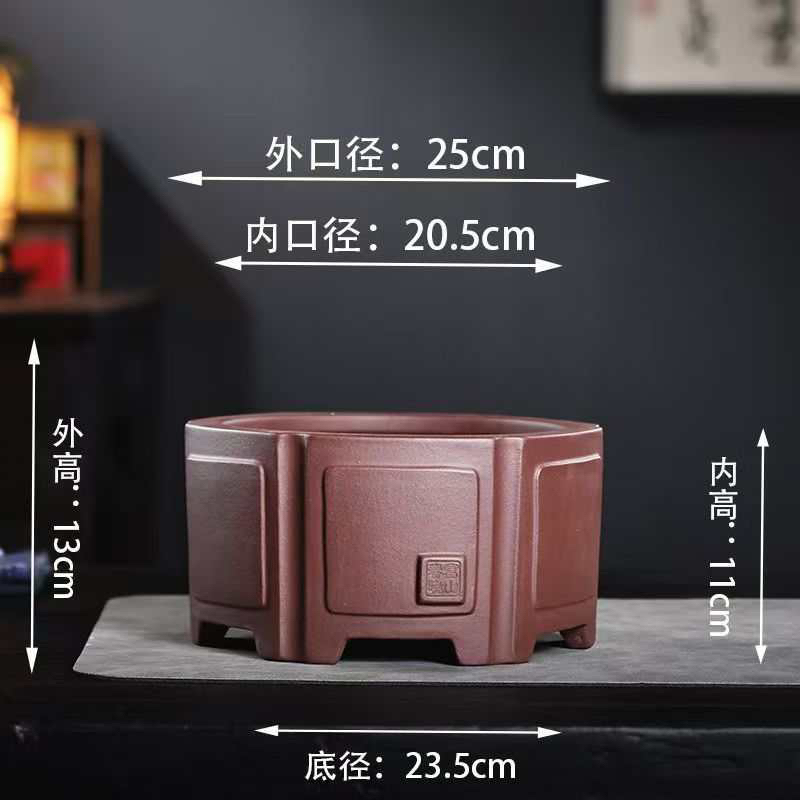 紫砂花盆圆形精工圆盆觅陶乡新品紫泥料盆景盆