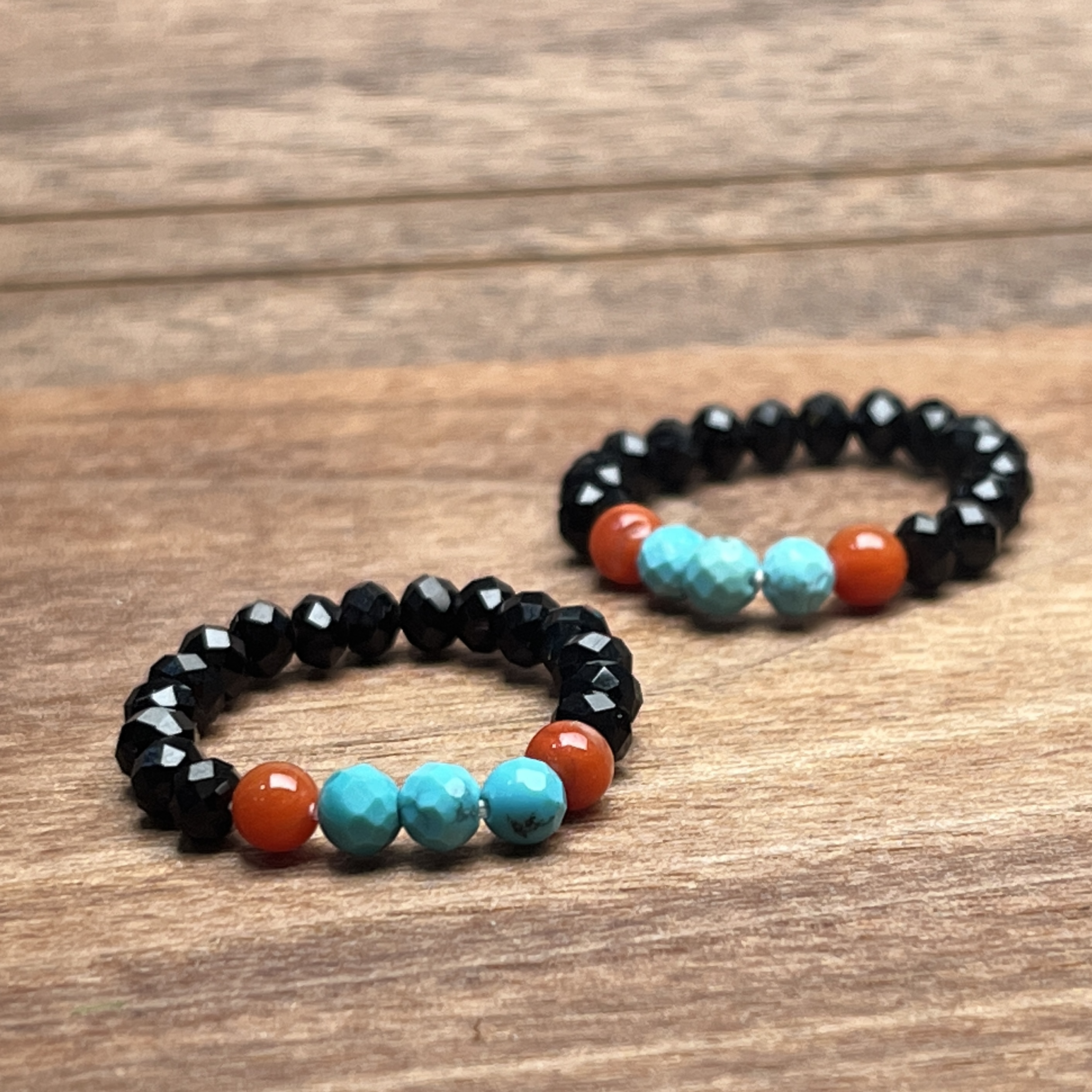 【沫家】天然原矿南红+绿松石无相配珠戒指文玩跑环【随机发货一件】