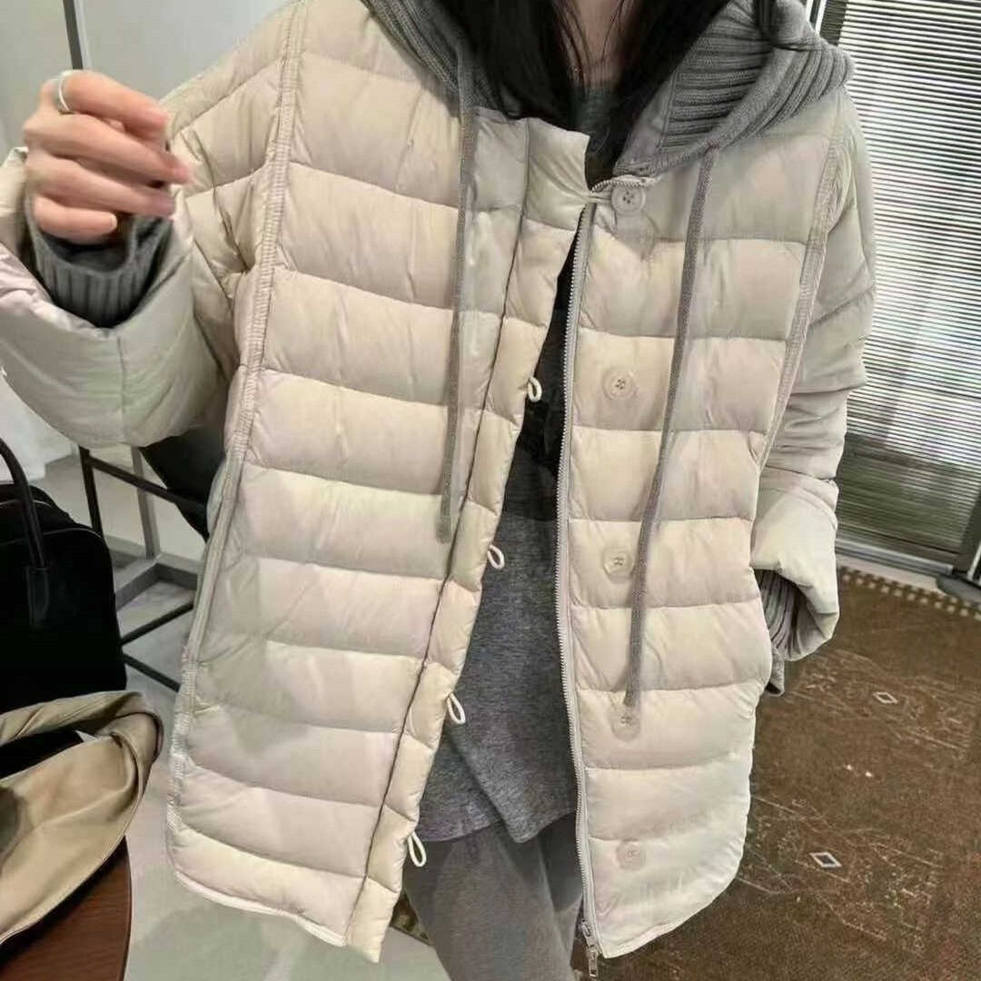 冬上新！韩系压纹冬新品轻柔宽松显瘦针织中长款保暖羽绒服外套