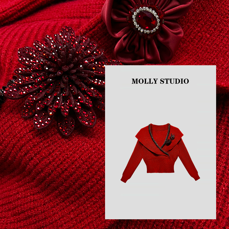 【炙热浪漫】Molly 时尚气质显瘦轻奢重工洋气 针织上衣 M2025676