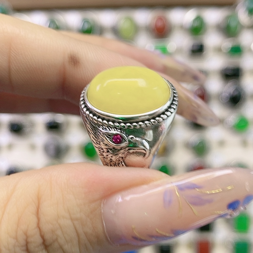 【闪购商品】蜜蜡银S925镶嵌戒指W****生