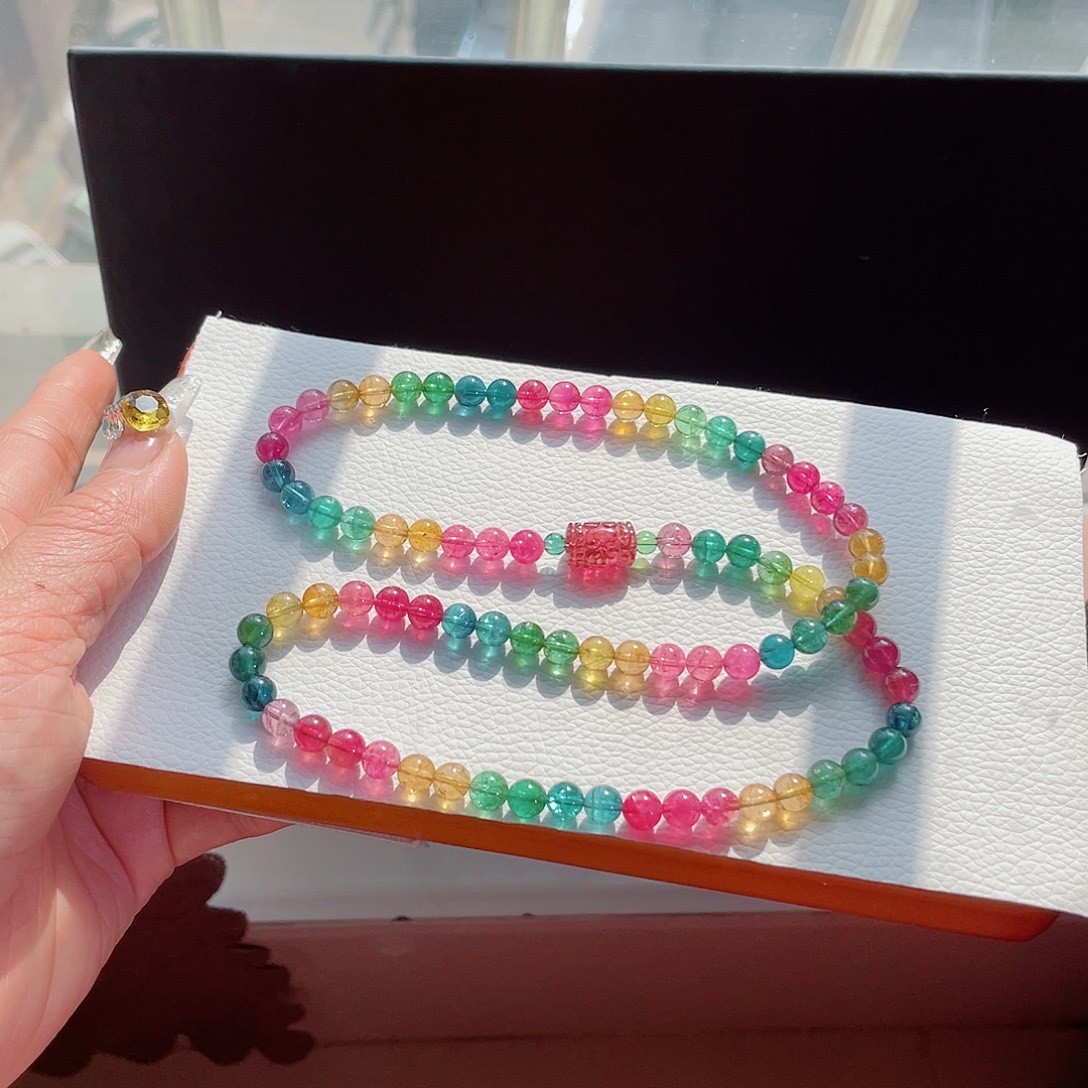 碧玺未镶嵌手链6.6mm左右