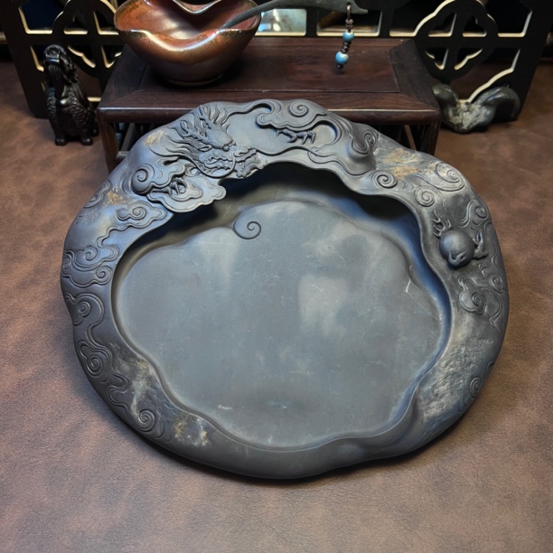 飞龙在天 原石手工精雕 书法砚台 文房四宝 端砚 坑仔岩 程氏端砚