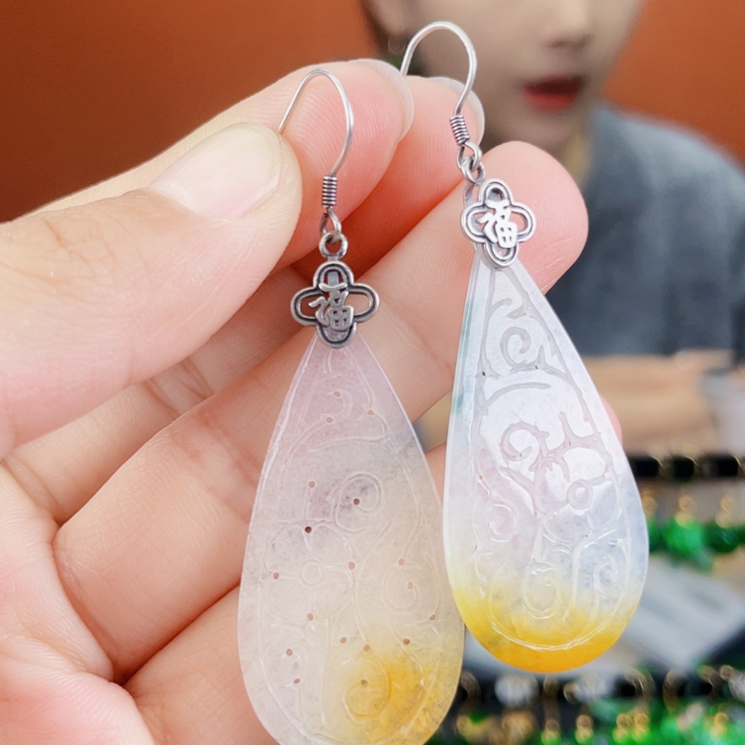 翡翠银S925镶嵌耳饰