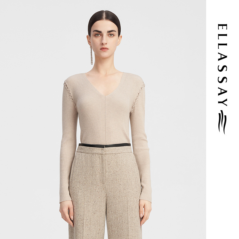 【达人专享】ELLASSAY秋季编织镂空气质针织衫EWF343M05900