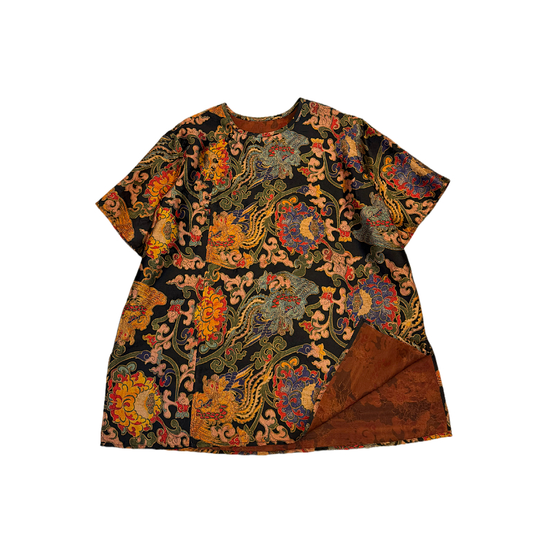 凤凰于飞 中国风桑蚕丝印花夏季上衣T恤重磅短袖C25070