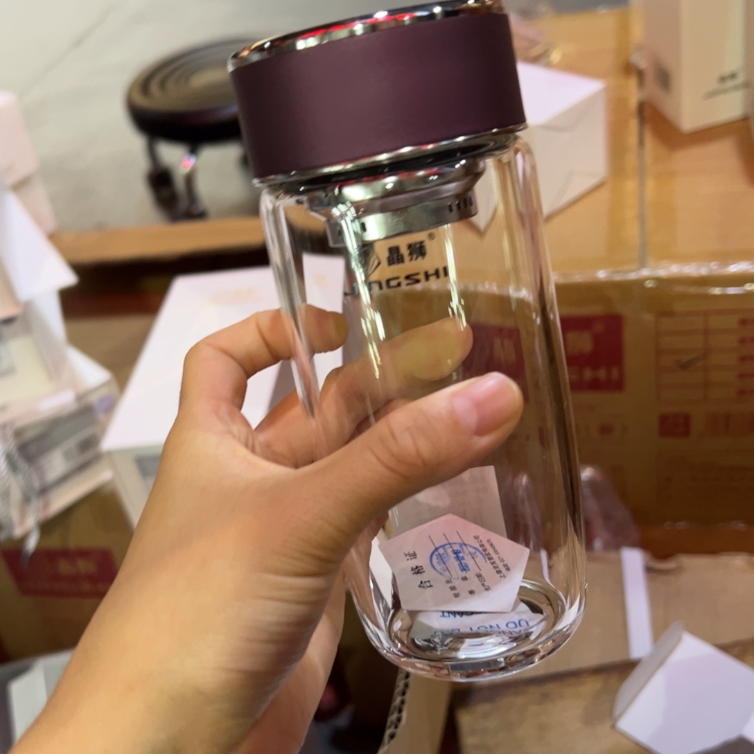 晶单层玻璃杯380提环紫色玻璃杯提环