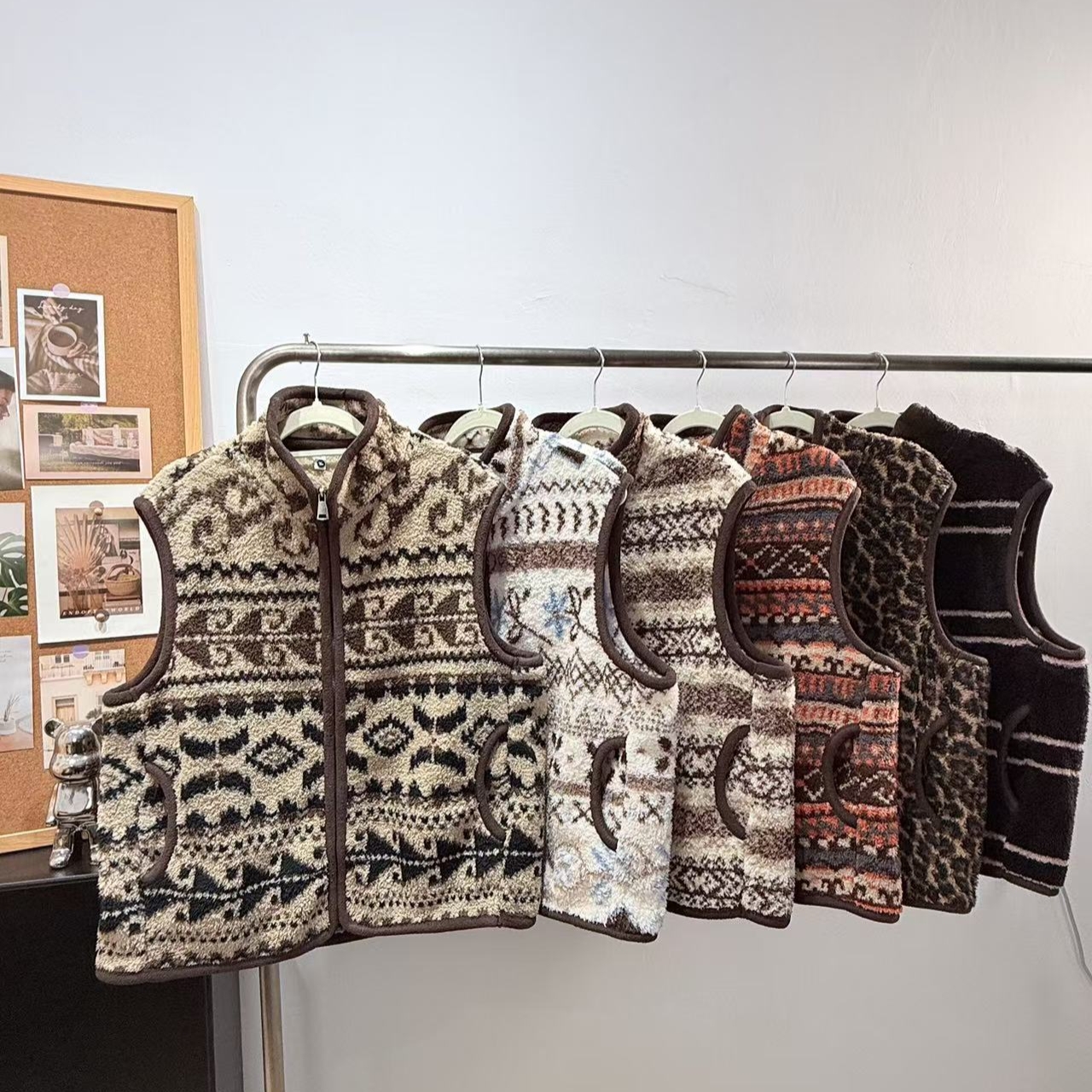 冬季复古费尔岛风米粒绒立领加厚百搭马甲女