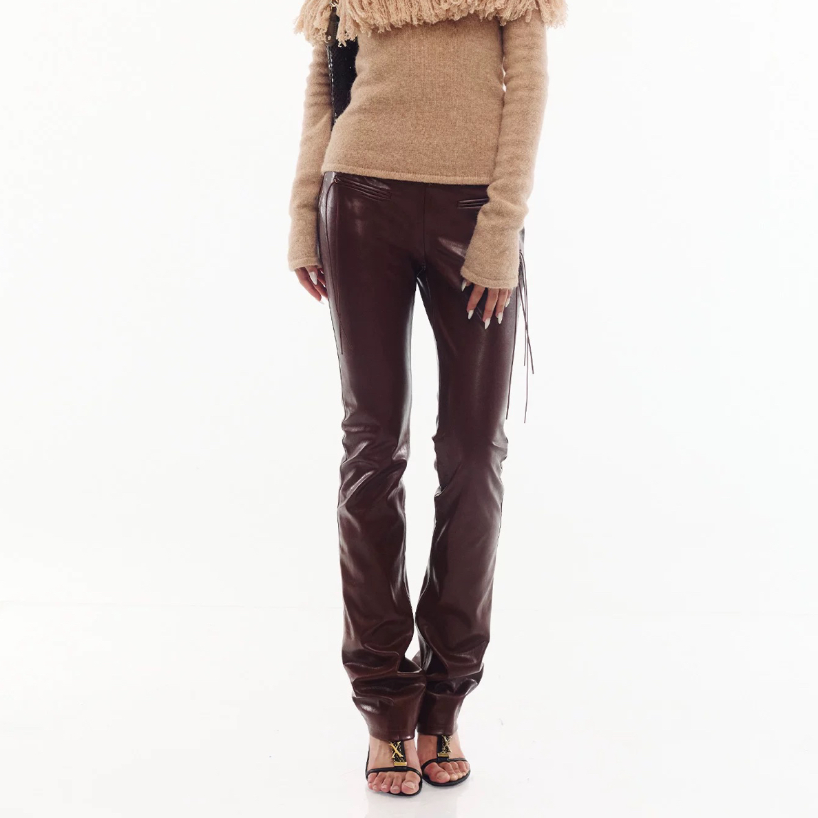 TSOUL【JELLOJELLO】牛皮质感直筒 PU 皮裤