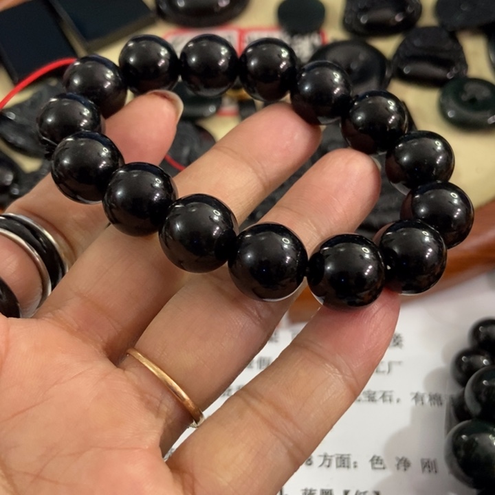 翡翠手链未镶嵌瑕疵墨翠14