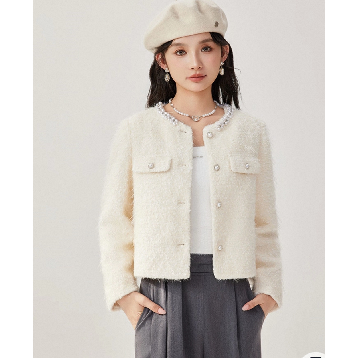 2024冬季新款法式名媛气质小香风通勤百搭毛绒外套