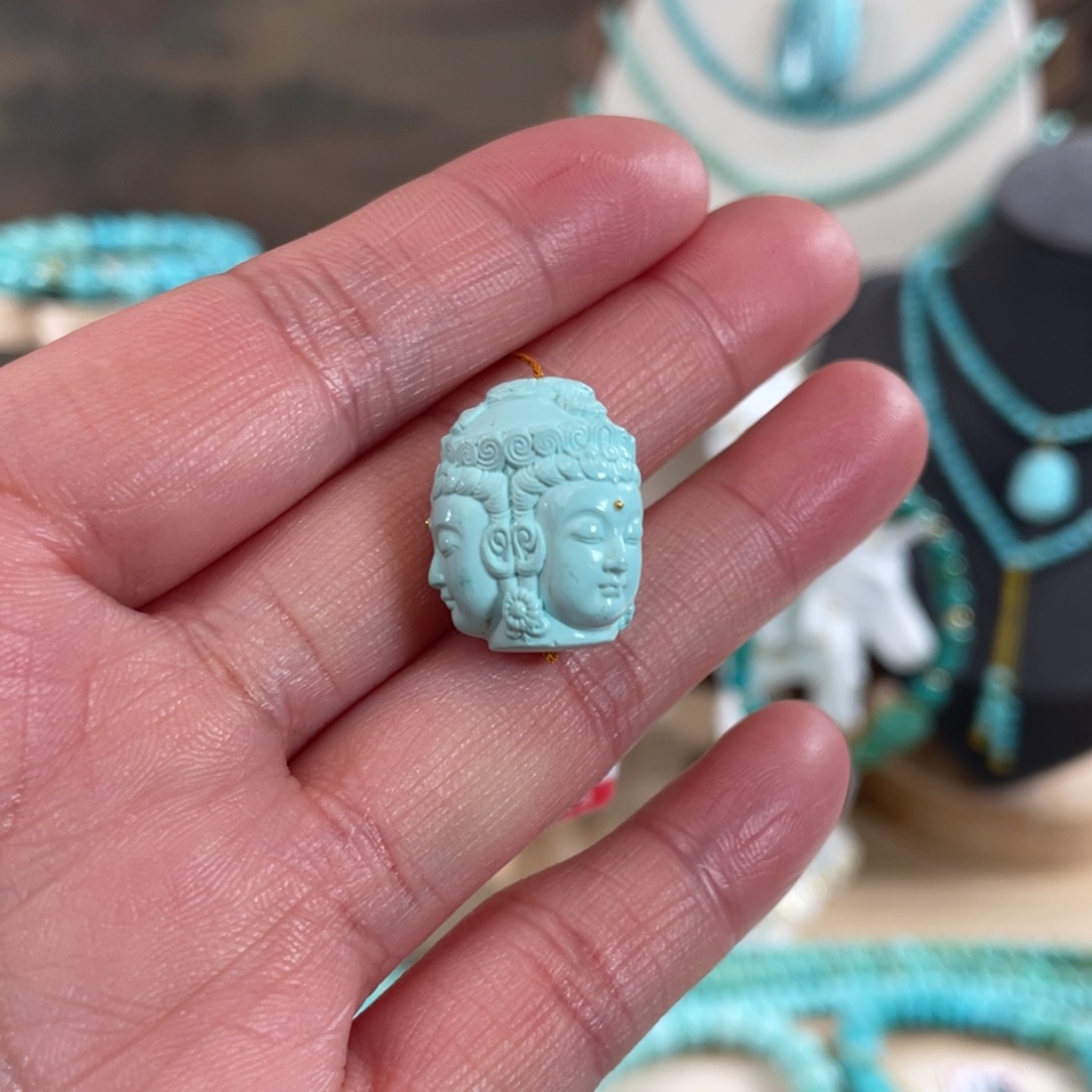 绿松石未镶嵌套链14*18三面观音