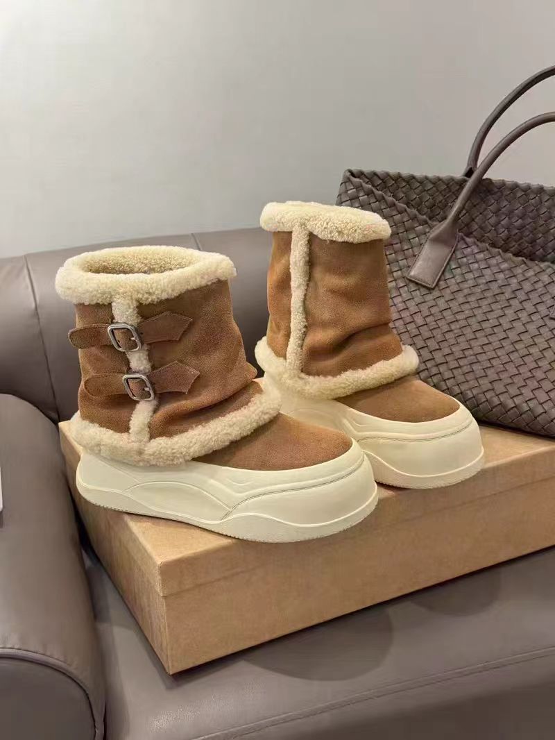 2025新款真皮厚底羊皮毛一体雪地靴女加绒保暖雪地棉鞋女毛毛短靴