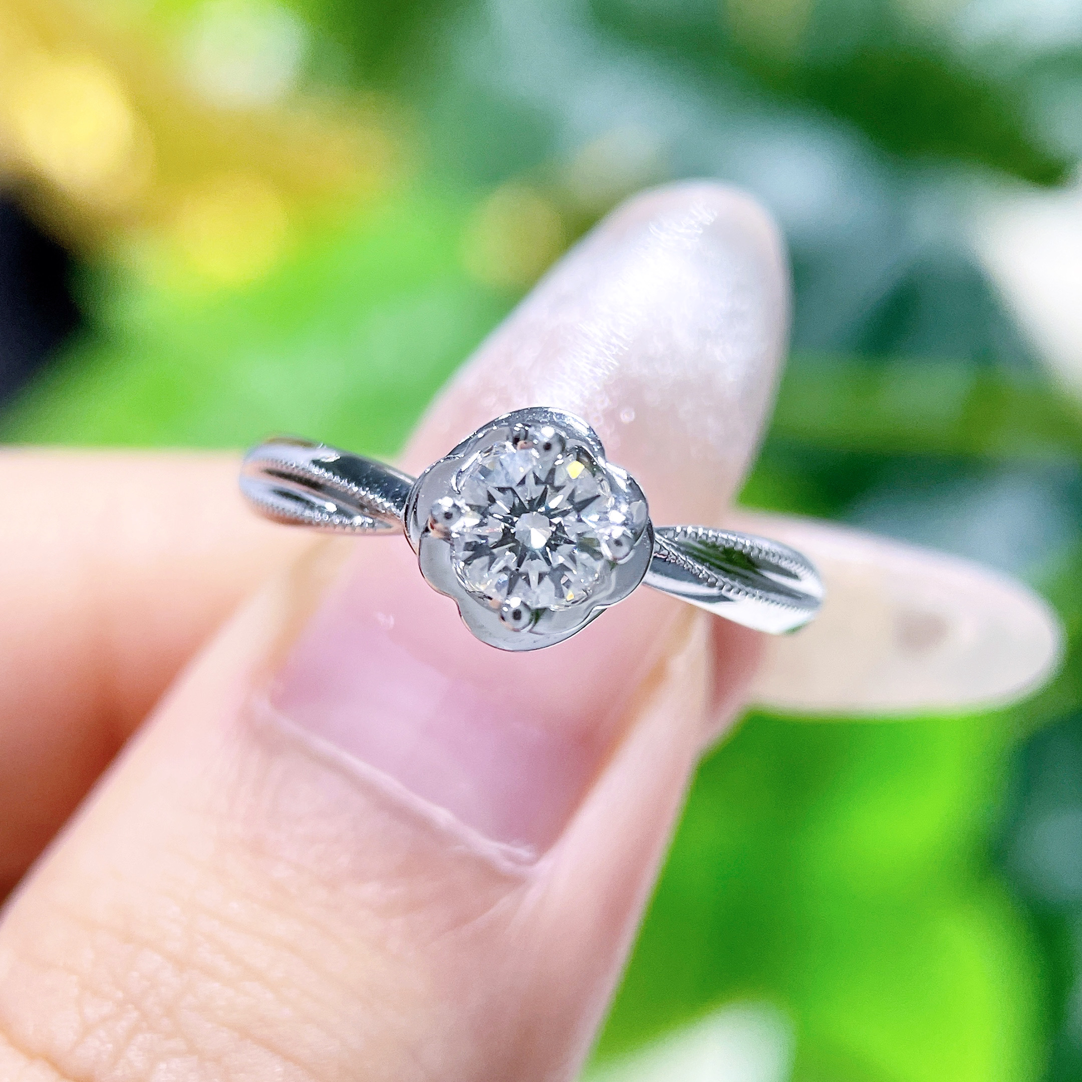 【335115】铂Pt950四爪钻石花苞钻戒HVVS33分重5.115克#15经典女款