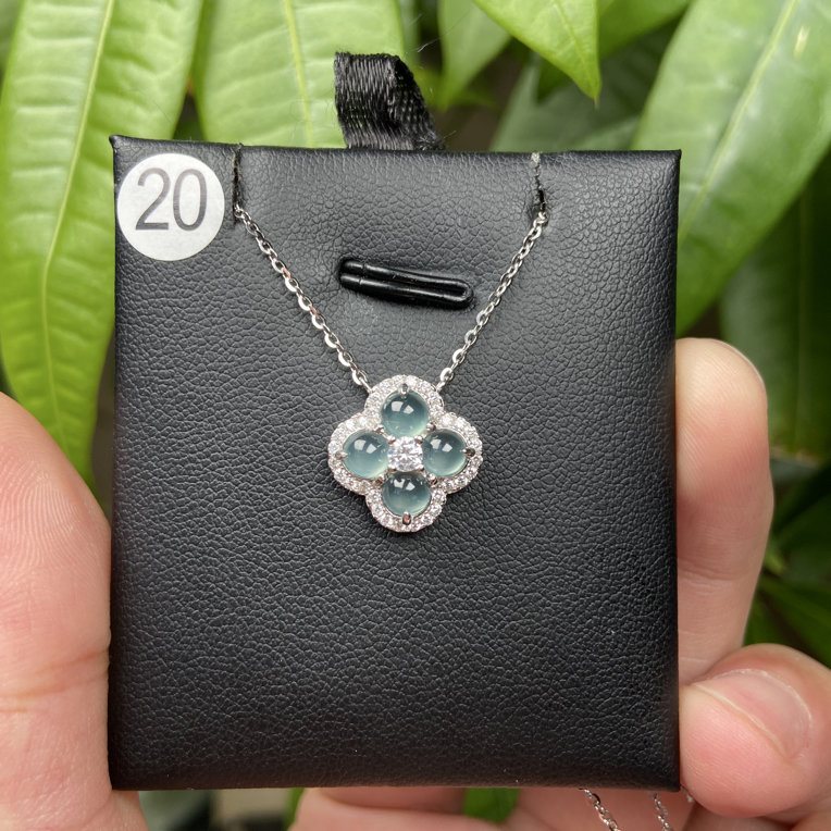 S925银镶嵌翡翠锁骨链20