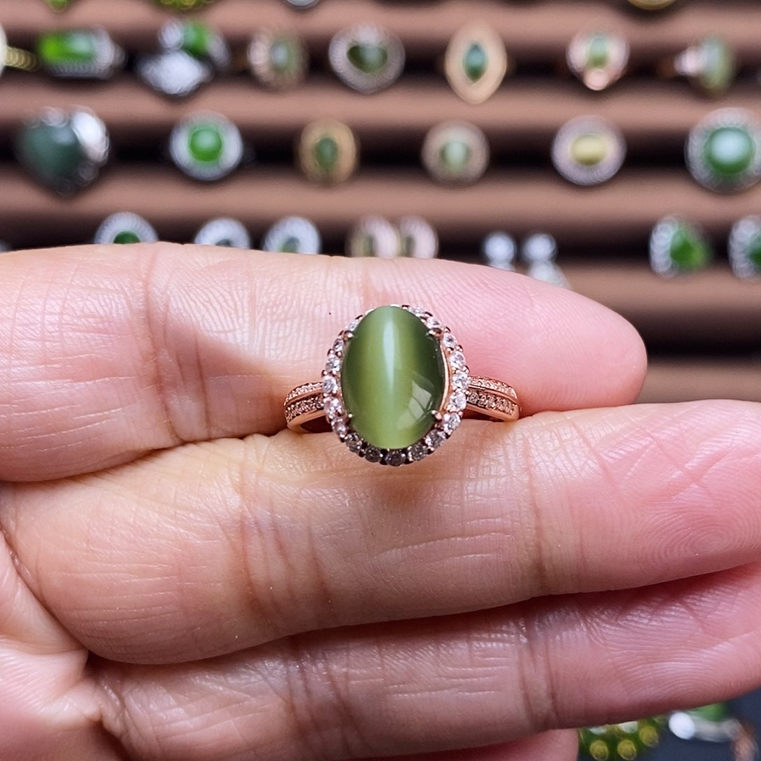 吊坠(不含链)银S925镶嵌和田玉（碧玉）戒指