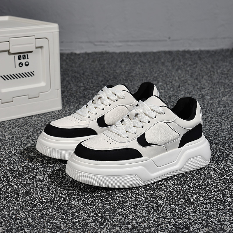 熊猫鞋增高鞋2025新款圆头轻质小白鞋冬季板鞋系带男鞋痞帅高级感