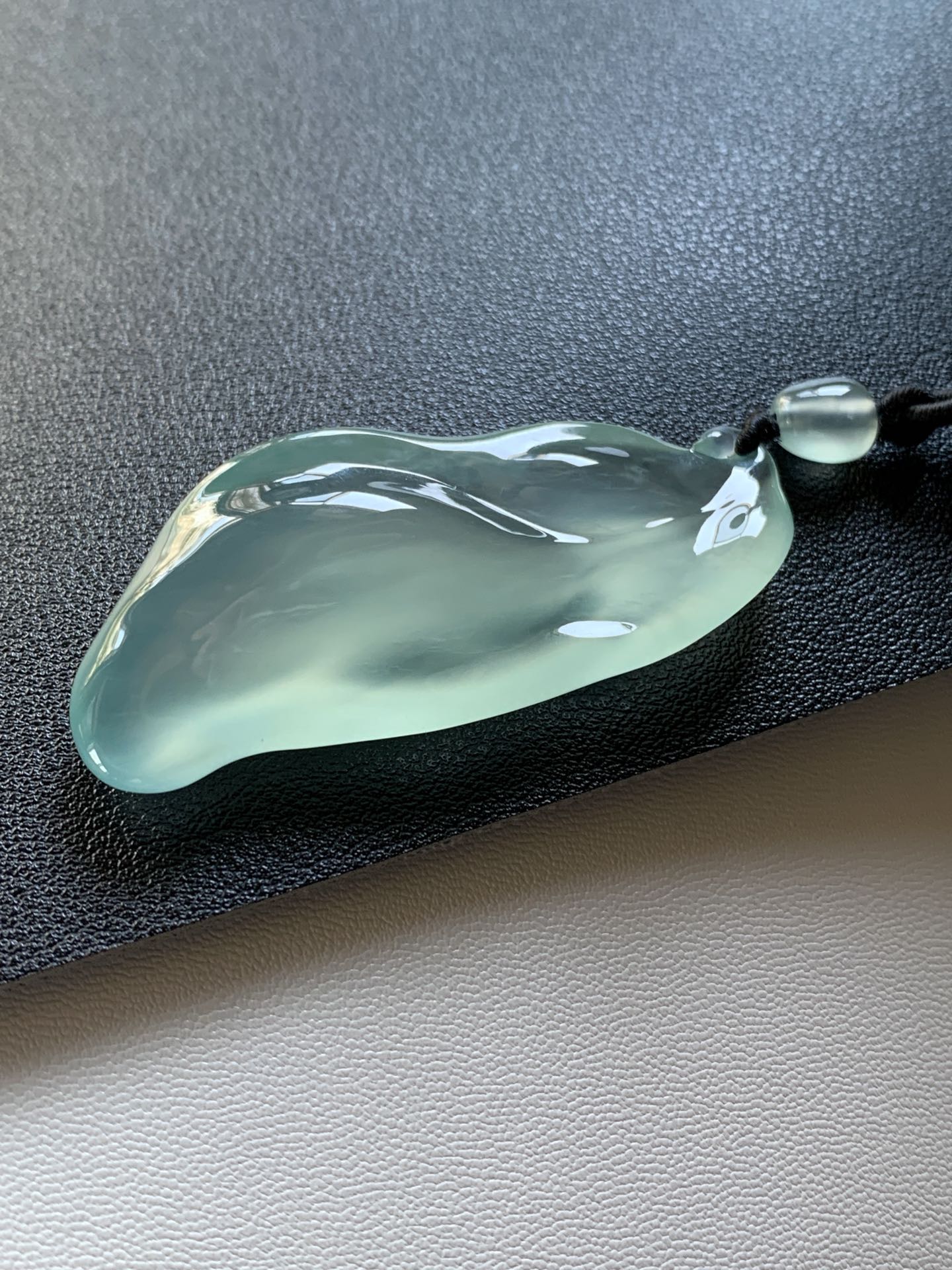 佳佳翡翠 天然缅甸A货翡翠冰蓝随形叶子吊坠挂件