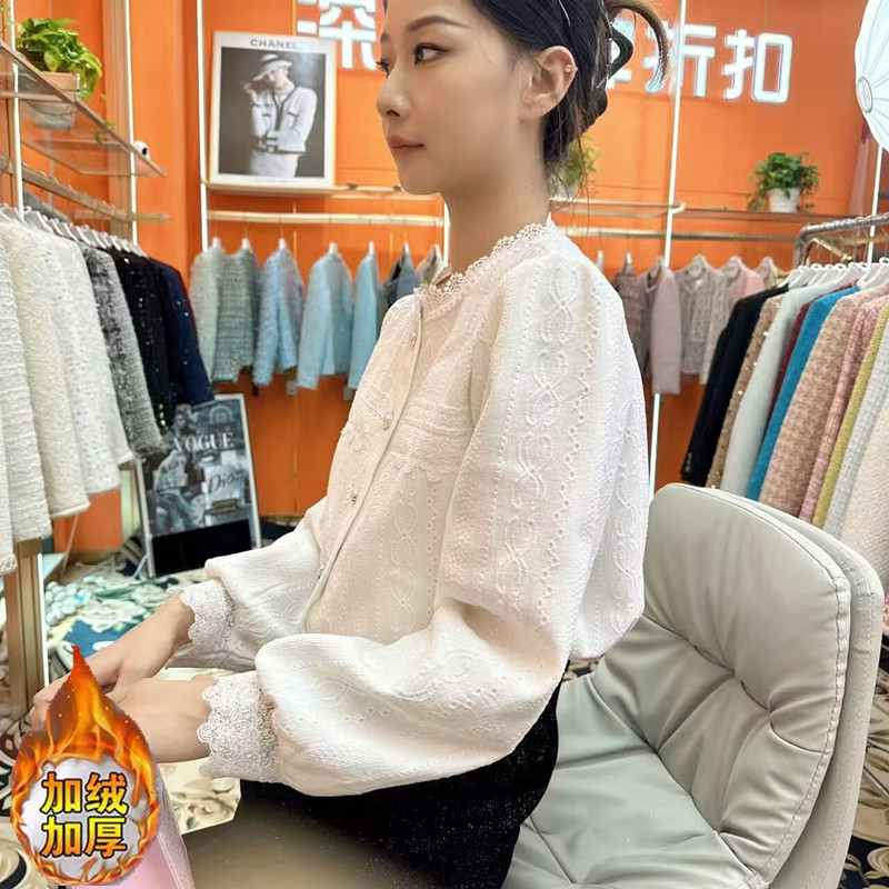 【全额运补】深圳南油专柜撤柜2025加绒立领蕾丝衫上衣超仙的衬衫女