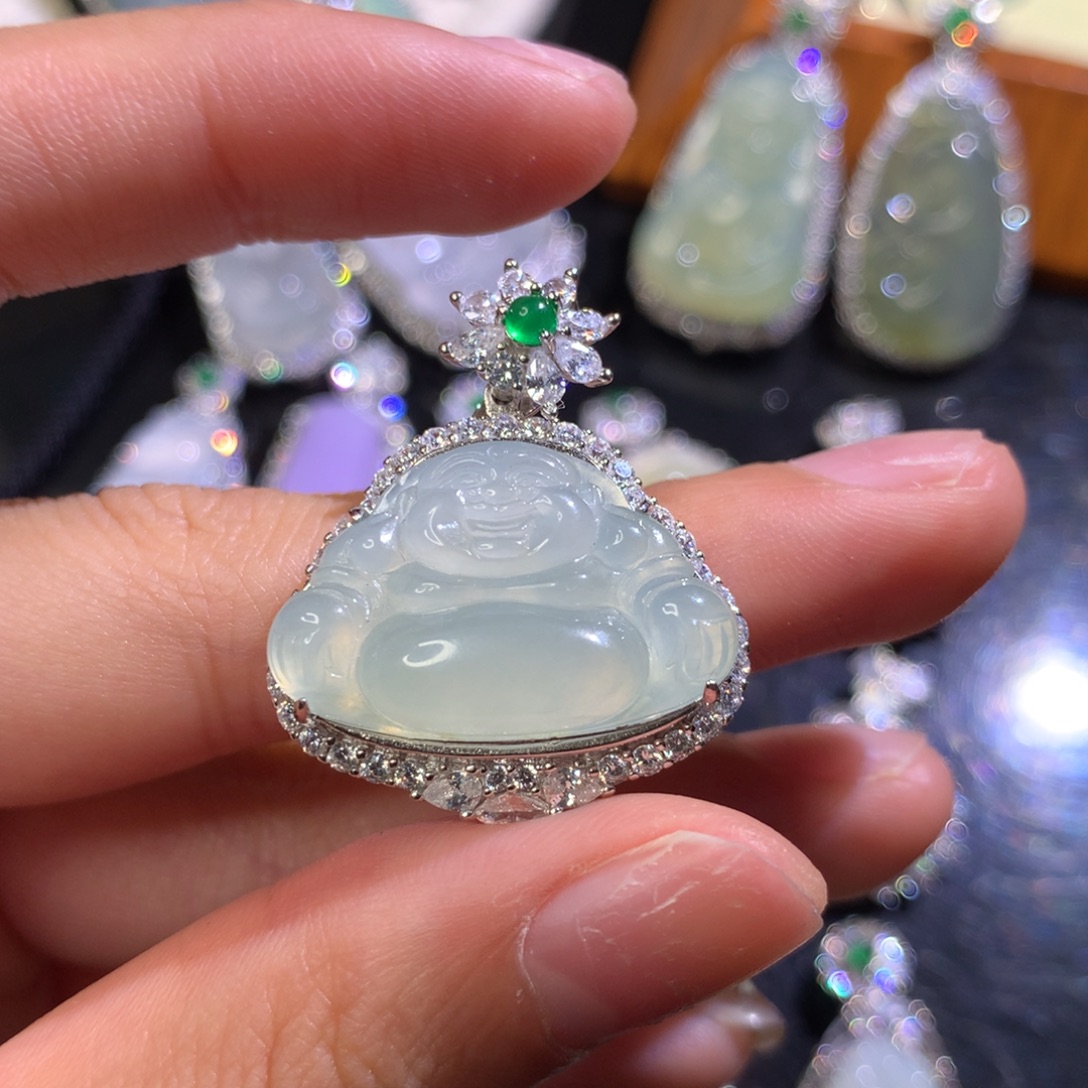 虾***眼翡翠银S925镶嵌颈饰