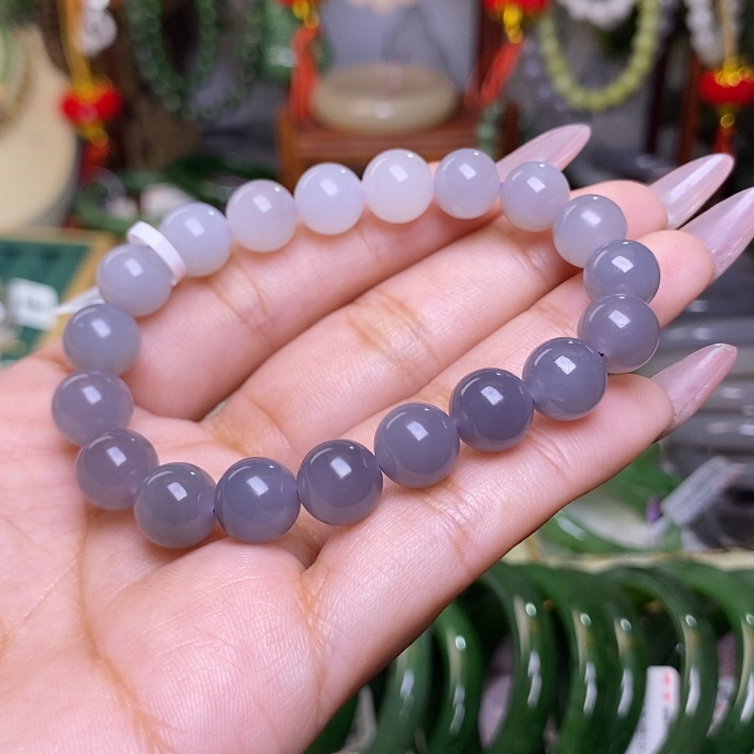 和田玉烟紫老料约10mm手串未镶嵌