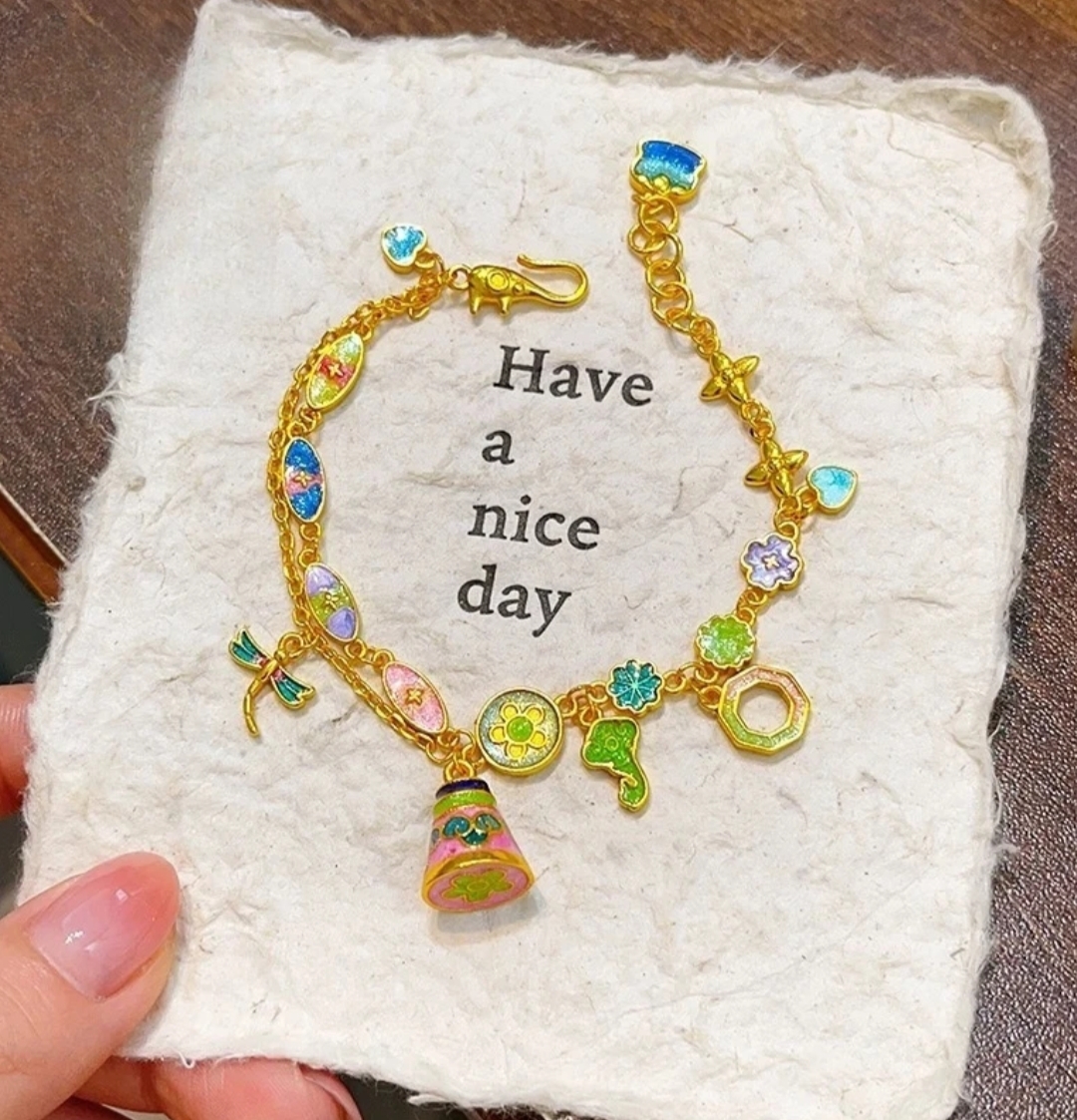 铜合金手链 新中式金色许愿塔手链五彩