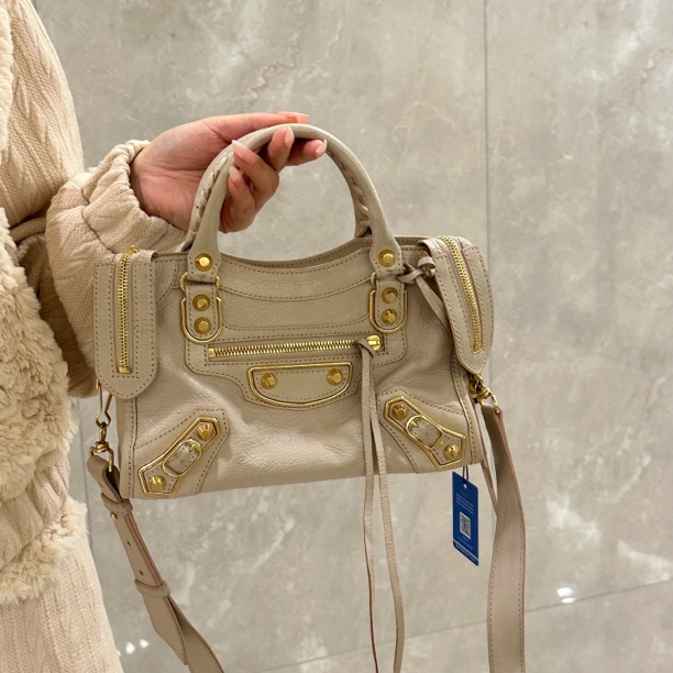 95新 Balenciaga/巴黎世家 奶茶色机车包小号 二手全原 /香香