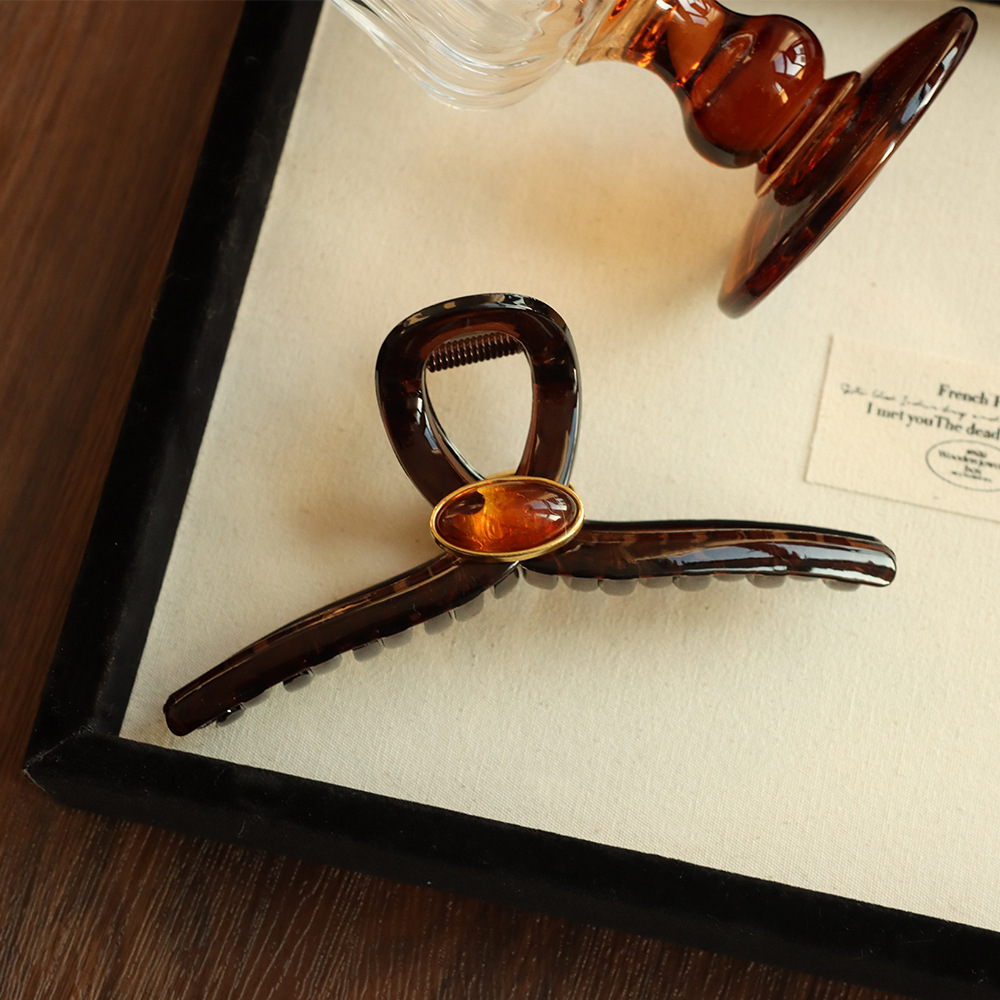 珍美妮朗姆红茶琥珀亚克力高马尾抓夹女新款高级感马尾夹大号鲨