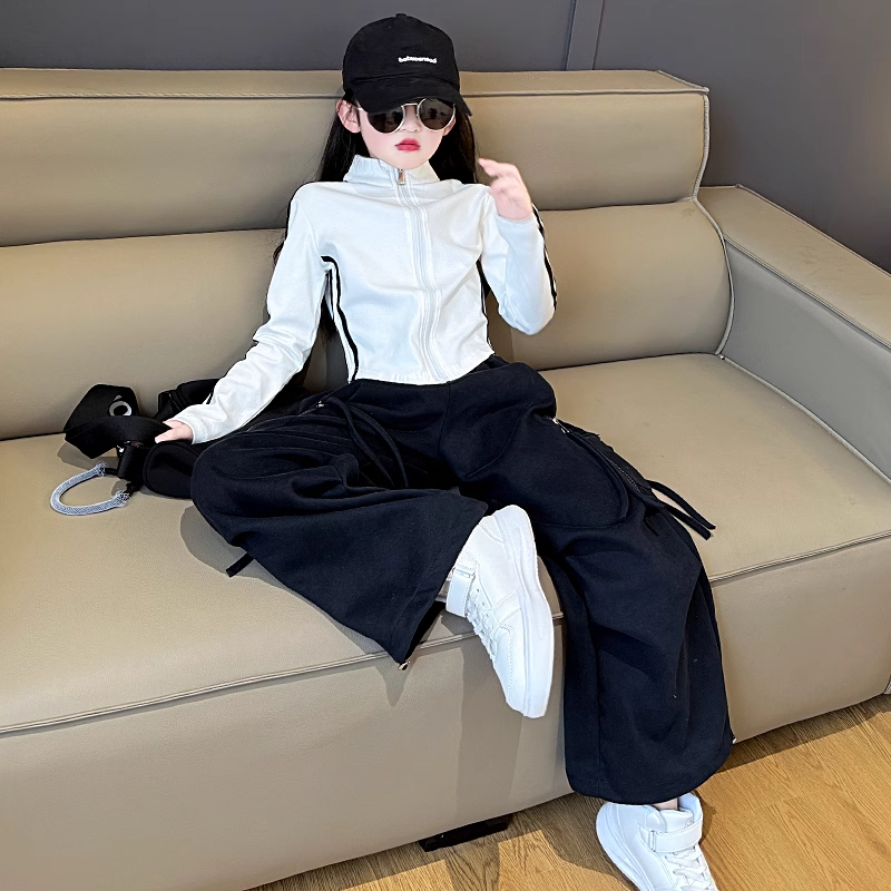 女童时尚网红童装休闲拉链外套宽松运动裤子两件套2025女孩春秋装