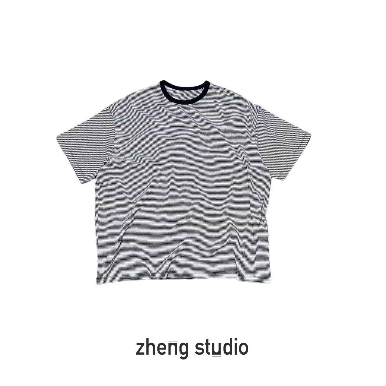 #9796 超柔签细条纹 宽松短袖T恤