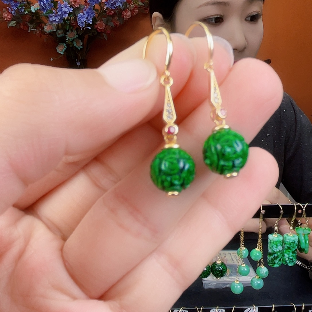 翡翠银S925镶嵌耳饰