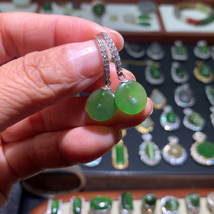 和田玉耳坠银S925镶嵌