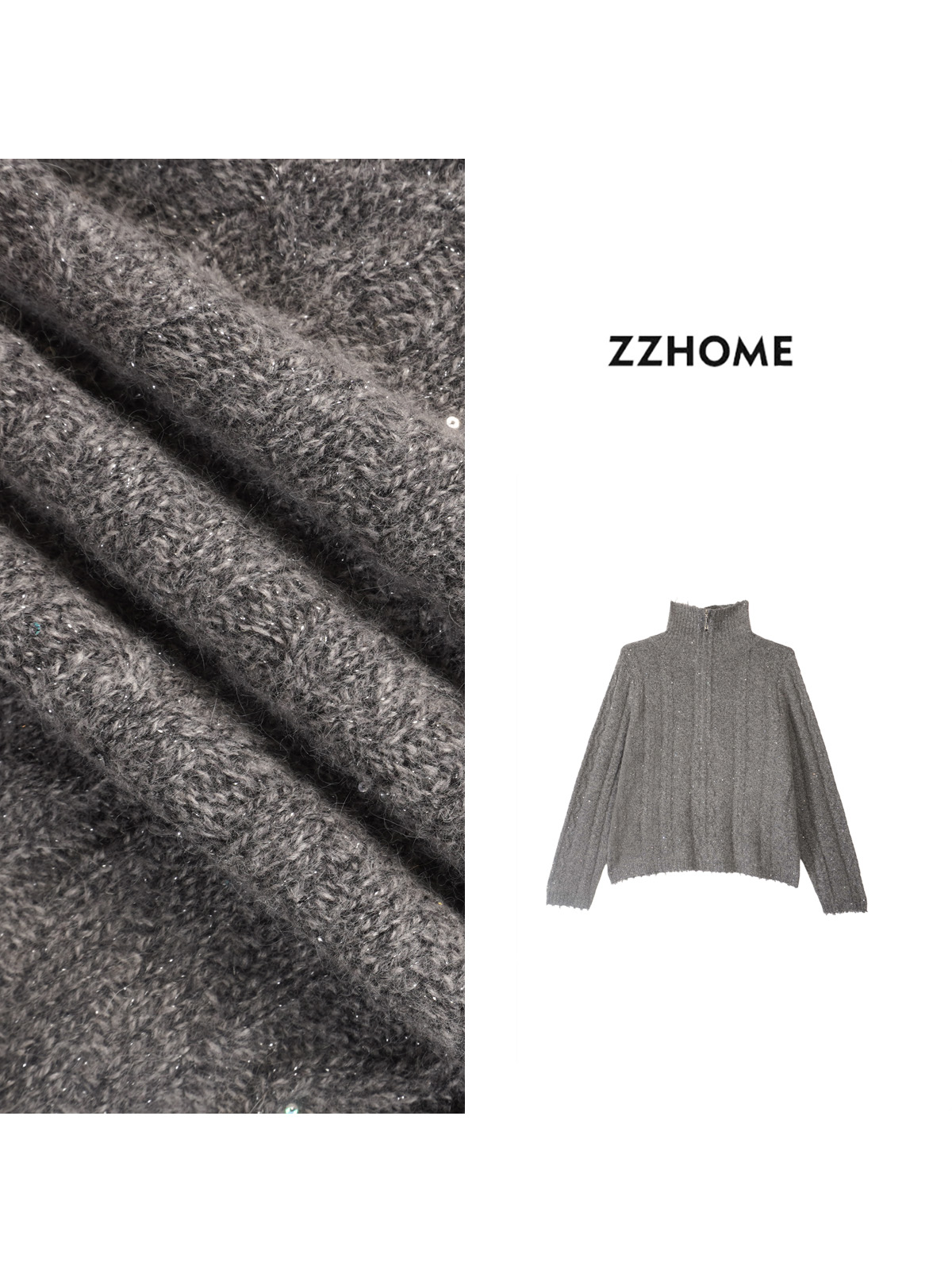 ZOZO HOME ｜半拉链翻领设计细闪珠片针织衫q172735p