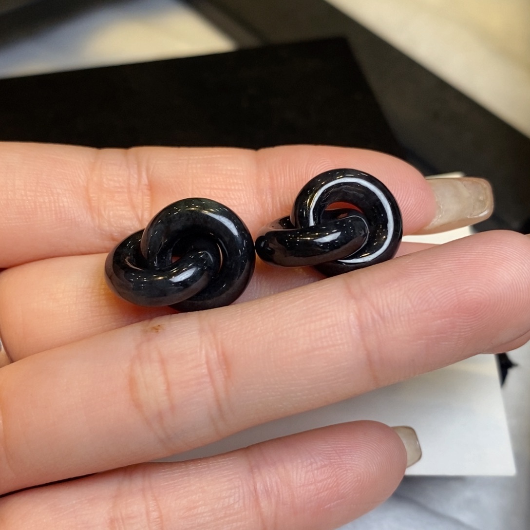 翡翠耳饰未镶嵌黑乌鸡双环